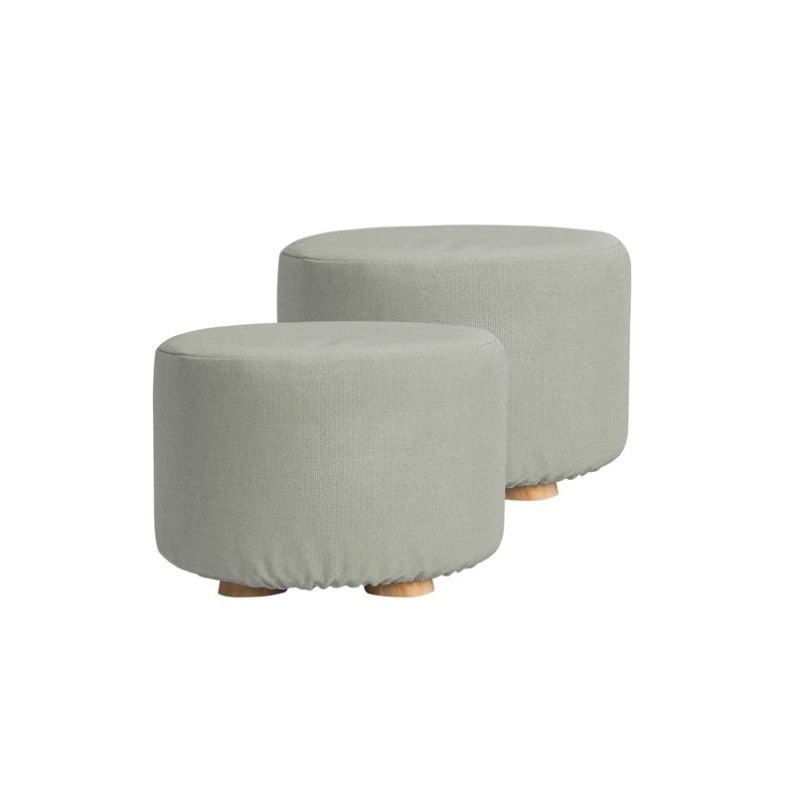2X Fabric Ottoman Round Wooden Leg Foot Stool – GREY V274-FT-GQST01-GY2