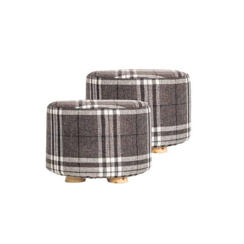 2X Fabric Ottoman Round Wooden Leg Foot Stool – LATTICE V274-FT-GQST01-GYBK2