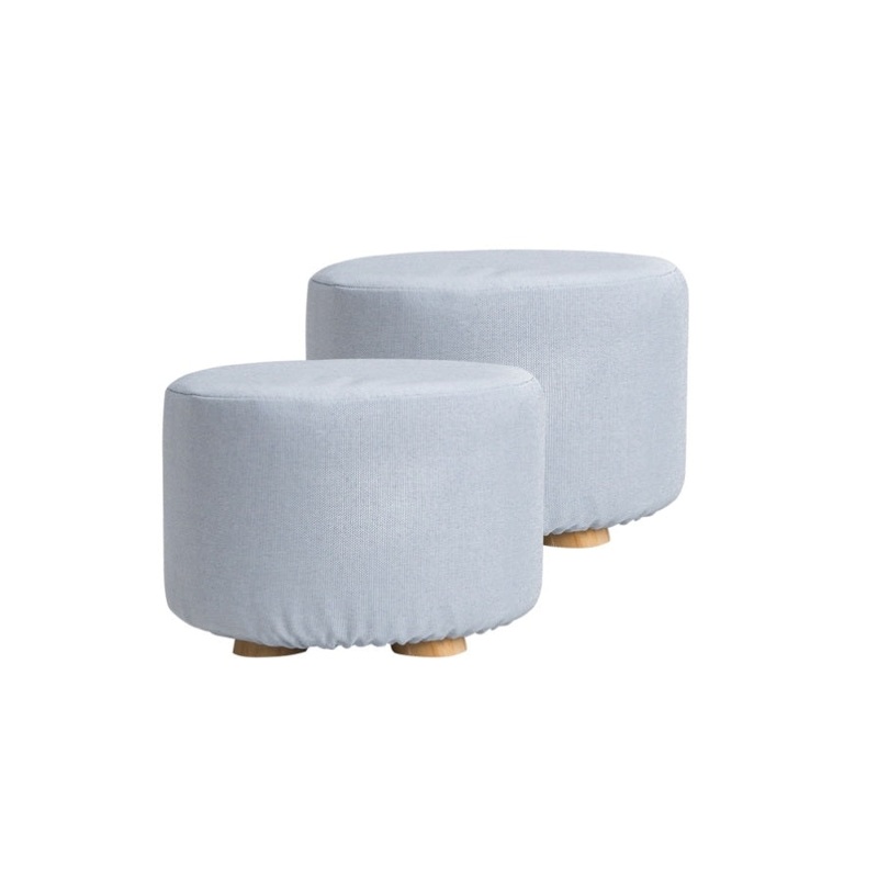 2X Fabric Ottoman Round Wooden Leg Foot Stool – LIGHT BLUE V274-FT-GQST01-LBU2