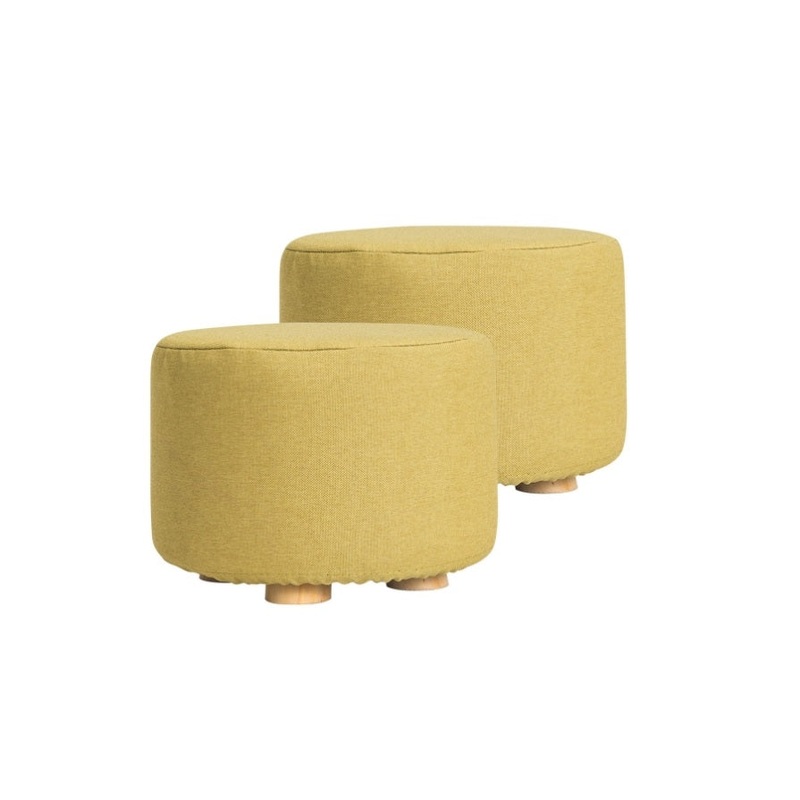 2X Fabric Ottoman Round Wooden Leg Foot Stool – Mustard Yellow V274-FT-GQST01-GN2