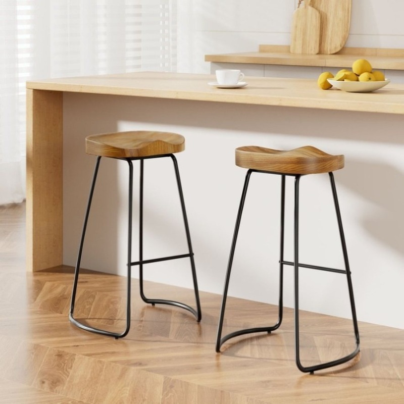 Artiss 2x Bar Stools Tractor Seat 75cm Wooden BA-TW-9090-NTX2