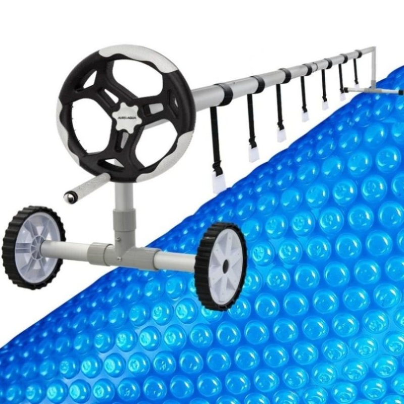 Aurelaqua Pool Roller Cover and 7.5×3.2m Solar Blanket 400 Micron, Blue V219-SWPCOMAURA5G73B