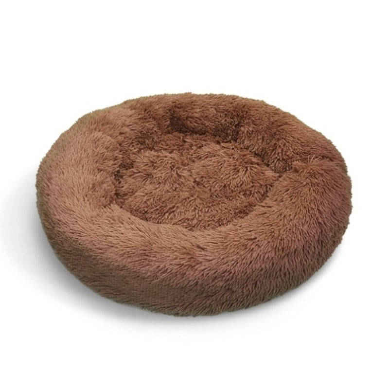 Pet Dog Bedding Warm Plush Round Comfortable Nest Sleeping kennel Coffee M 70cm V360-PTDB0000-LC-M