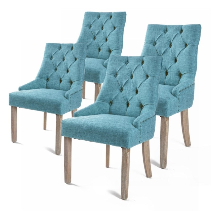 4X French Provincial Dining Chair Oak Leg AMOUR BLUE V274-FT-FC8443-BU4