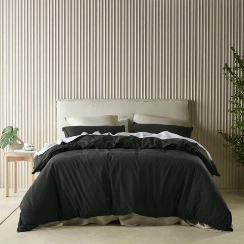 Bianca Acacia Charcoal Vintage Washed Cotton Quilt Cover Set Queen V442-BCA-QUILTCS-ACACIA-CHARCOAL-QS