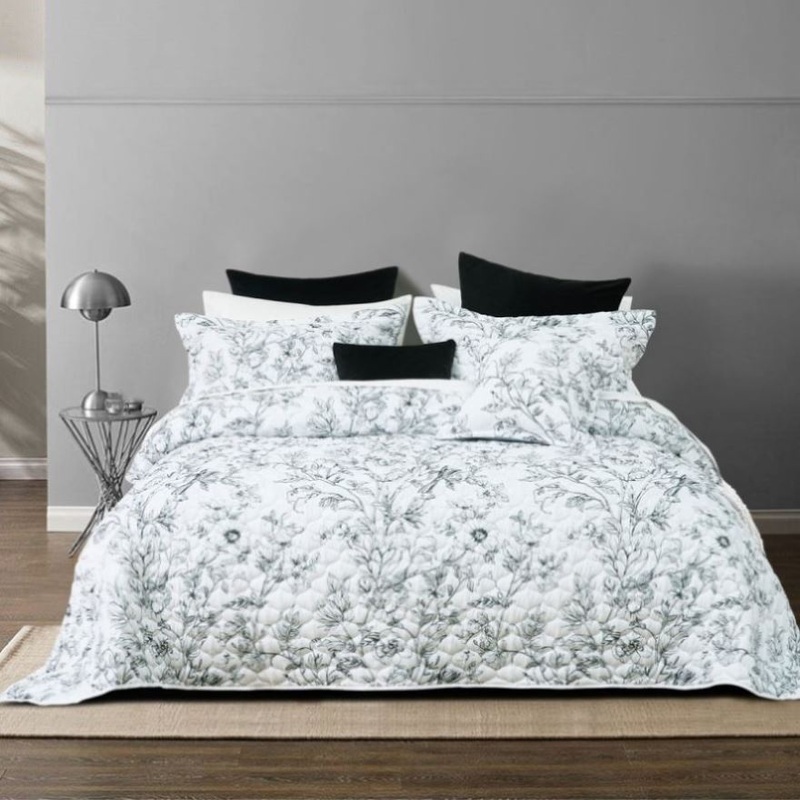 Bianca Gracie White Floral Printed Quilted Bedspread Set King Single V442-BCA-BEDSPREAD-GRACIE-WHITE-KS