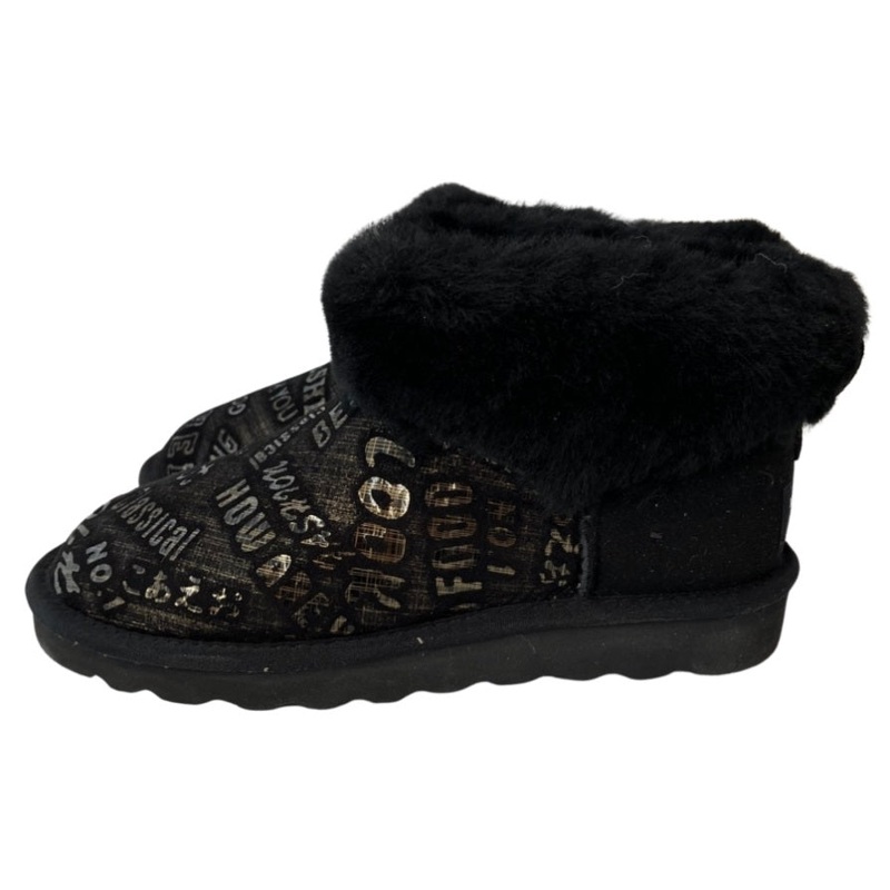 Womens Australian Sheepskin Wool Fur Mini UGG Ankle Boots in Gold Black – 7 V563-D2390-BLACK-7