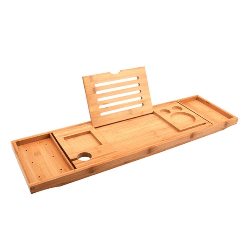 Luxury Adjustable Bamboo Bath Tray Caddy – Spa Book Wine & Accessories Holder V238-SUPDZ-41011690831952