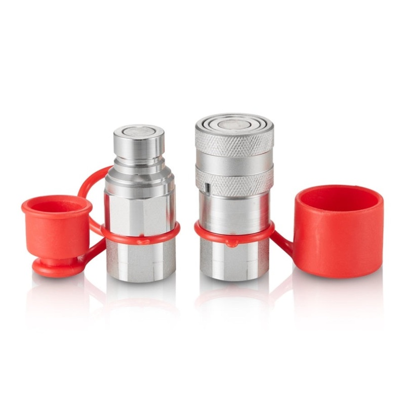VEVOR 1/2 Flat Face Hydraulic Couplers 1/2 NPT Skid Steer Couplers 2 Dust Caps V952-YYKSJTISO1605BND4V0