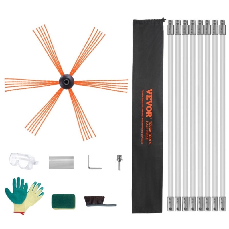 VEVOR 8 m Chimney Sweep Kit, w/ 8Reinforced Nylon Flexible Rods, Ergonomic Chimney Cleaning Brush, V952-YCS26YC1PCS8SK8QRV0