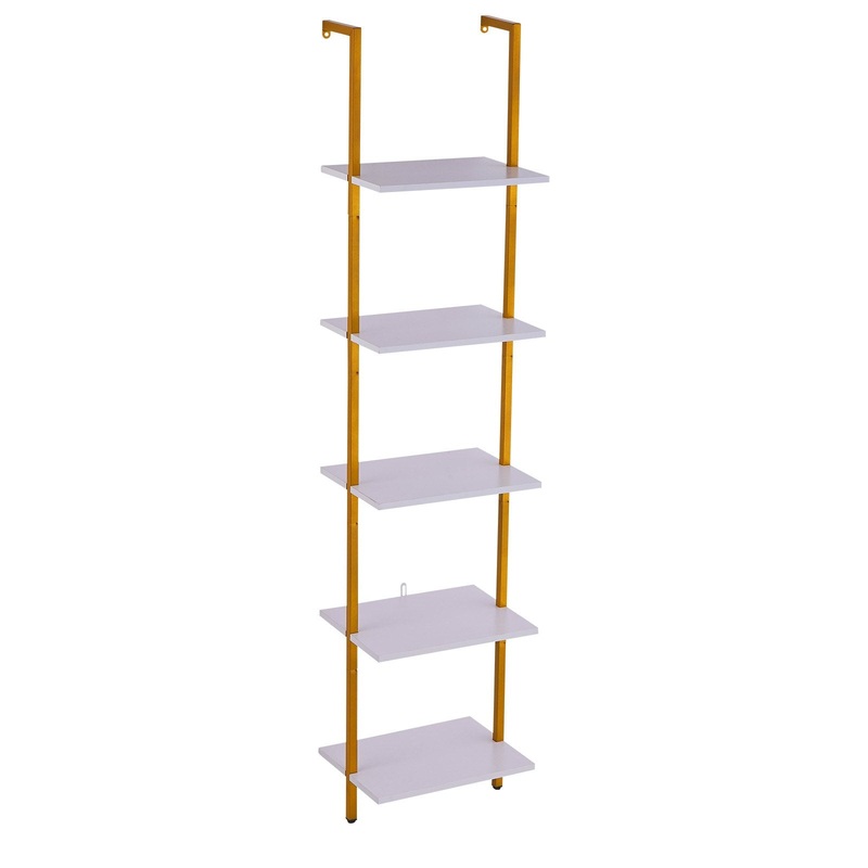 VEVOR Industrial Square Pipe Shelf 5 Tier 40x30x178cm Wall-Mount Gold White V952-JSGZWJFGHMBJKXPV1V0
