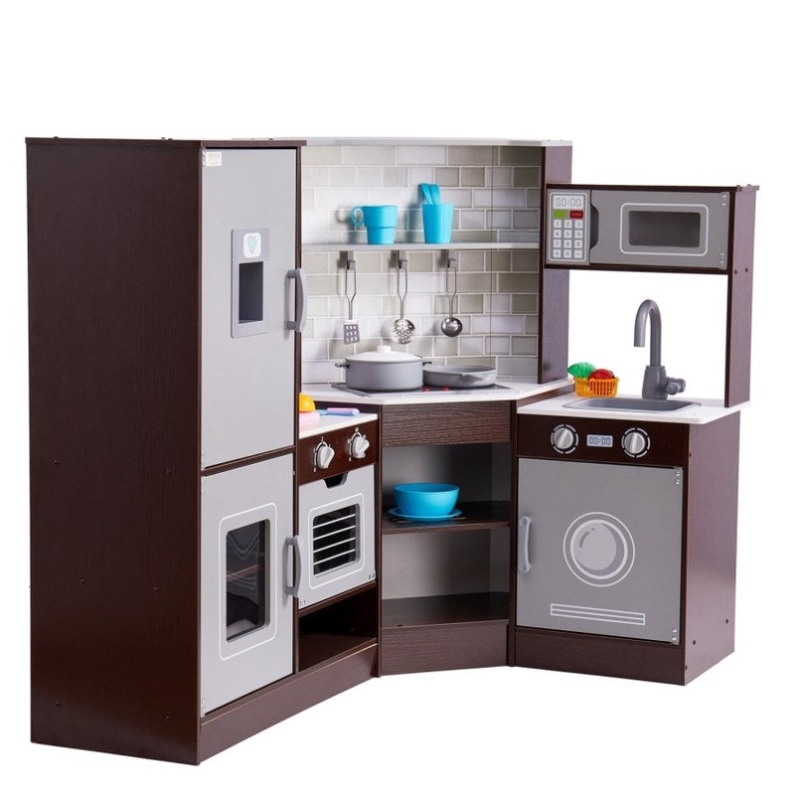 VEVOR Kitchen Playset Kids Pretend Cooking Play Toy 24 Piece Accessories Brown V952-ZTCFWJTZZJSMU245GV9