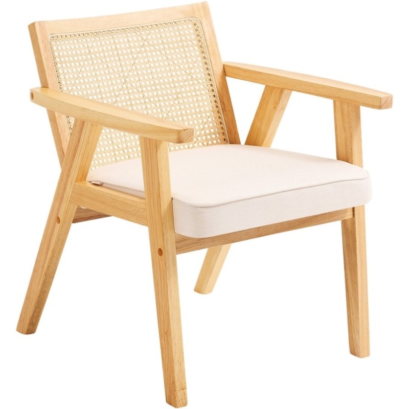 VEVOR Rattan Chair, Mid Century Modern Dining Chair with Armrest, Upholstered Chair with Rattan V952-TBYYMS4KTYBYP9GE1V0