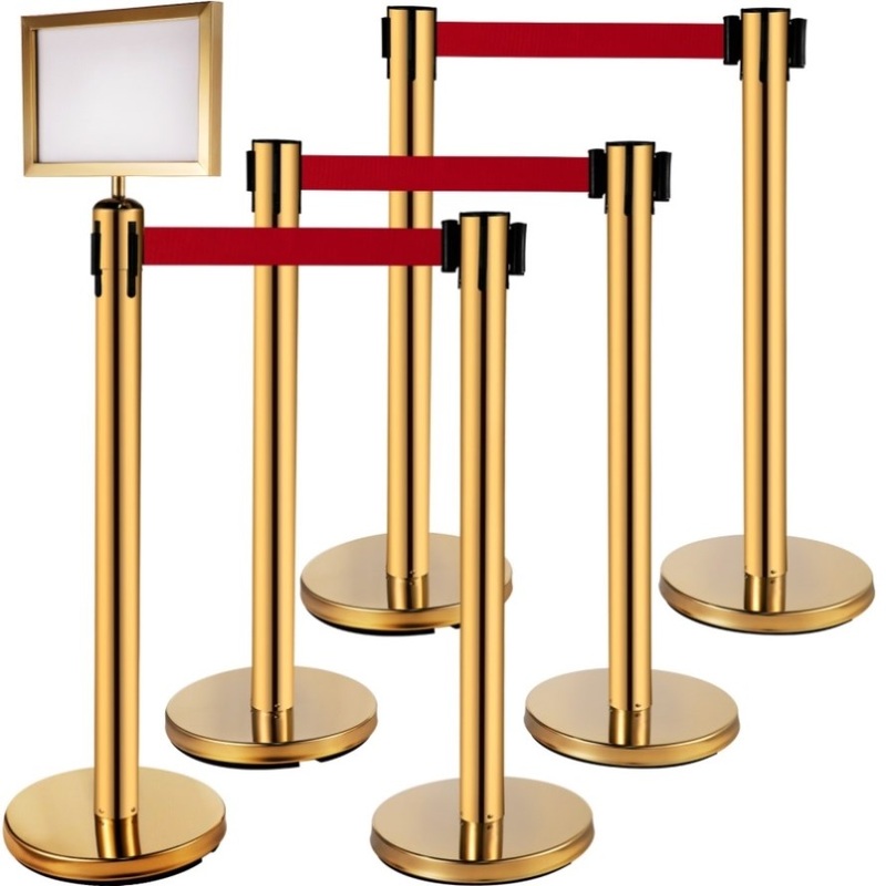 VEVOR Stanchion Post Barriers 6-Set Line Dividers, Stainless Steel Stanchions with 6.6 Red V952-GLZ-CBTZ-JS-6JT01V0