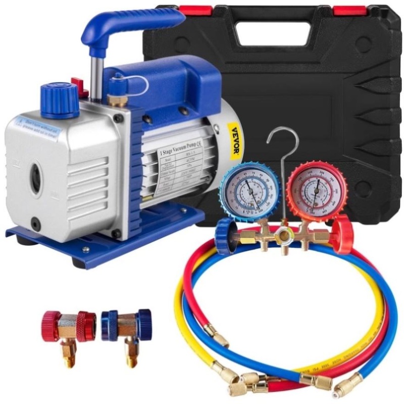 Vevor 4CFM 1/4HP Rotary Vane Vacuum Pump + R134AManifold Gauge Tester Charging +Hose V952-4CFM1/4HPZKB1F001V3