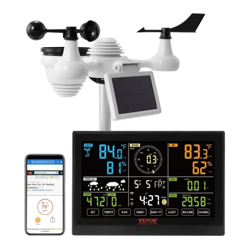 VEVOR 7-in-1 Wi-Fi Weather Station, 7.5 in Color Display, Home Weather Station Indoor Outdoor, with V952-TYNQ75VAWIFI7T9PDV3