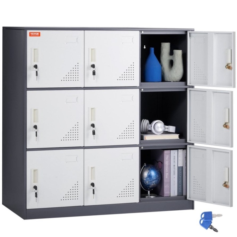 VEVOR 9 Doors Metal Storage Cabinet Employees Steel Storage Cabinet Office Gray V952-JCJHSBMY33180TSQWV0
