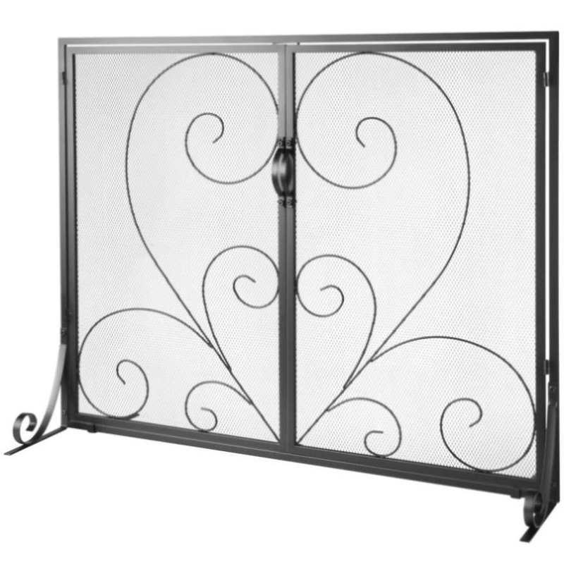 VEVOR 990x802MM Fireplace Screen 2-Panel Iron Mesh Spark Guard Vintage Black V952-BLMHSFG3545I88ME6V0