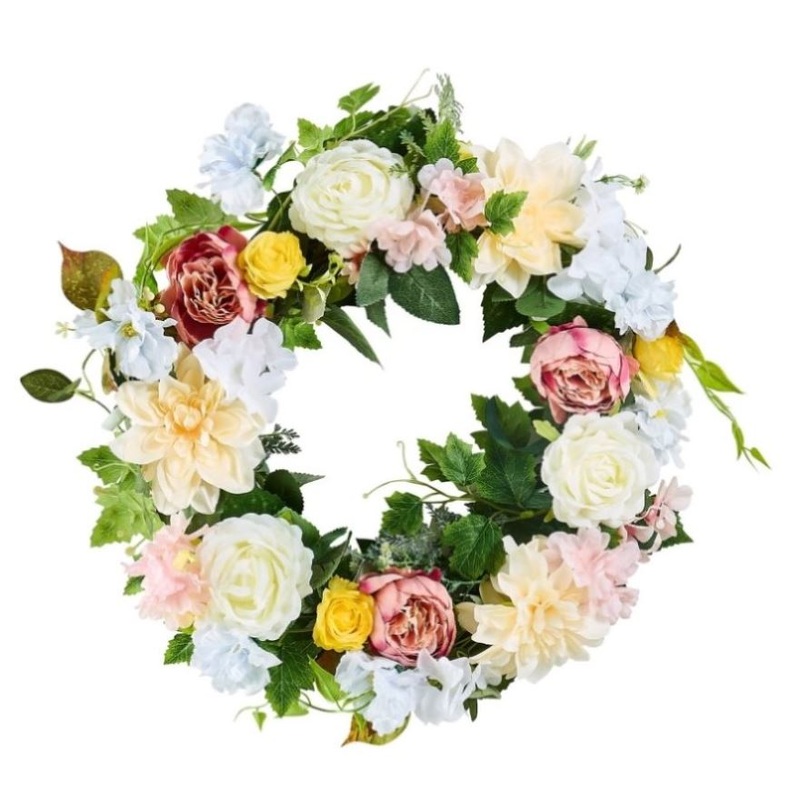 VEVOR Artificial Decorative Wreath 60.96 cm White Pink Yellow Peonies Hydrangeas V952-ZSHHXQHHCH24ZKJWVV0