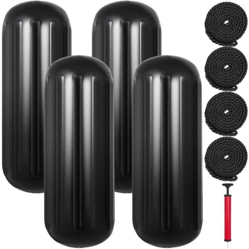 VEVOR Boat Fenders, 10 x 28 Ribbed Fender, 4 Pack Boat Bumpers, Hole Through Middle Ribbed V952-DNB10X28YCBHQHS01V0