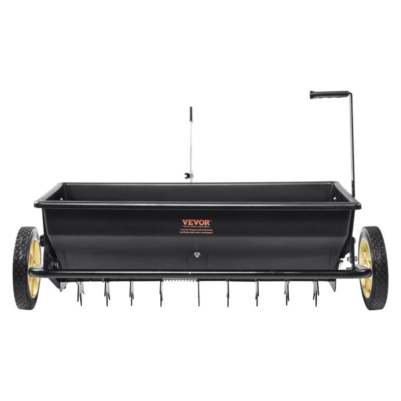 VEVOR Broadcast Spreader, 100 LB Tow Behind Poly Drop Spreader with 10 Wheels, Steel Spike Aerator, V952-QYSSBJ100LBSBIQCOV0