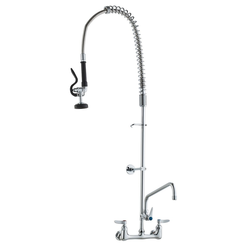 VEVOR Commercial Faucet with Pre-Rinse Sprayer, 47 Height, 8 Center, 12 Swing Spout, Wall Mount V952-BGSYCXSLTBGS6DRW9V0