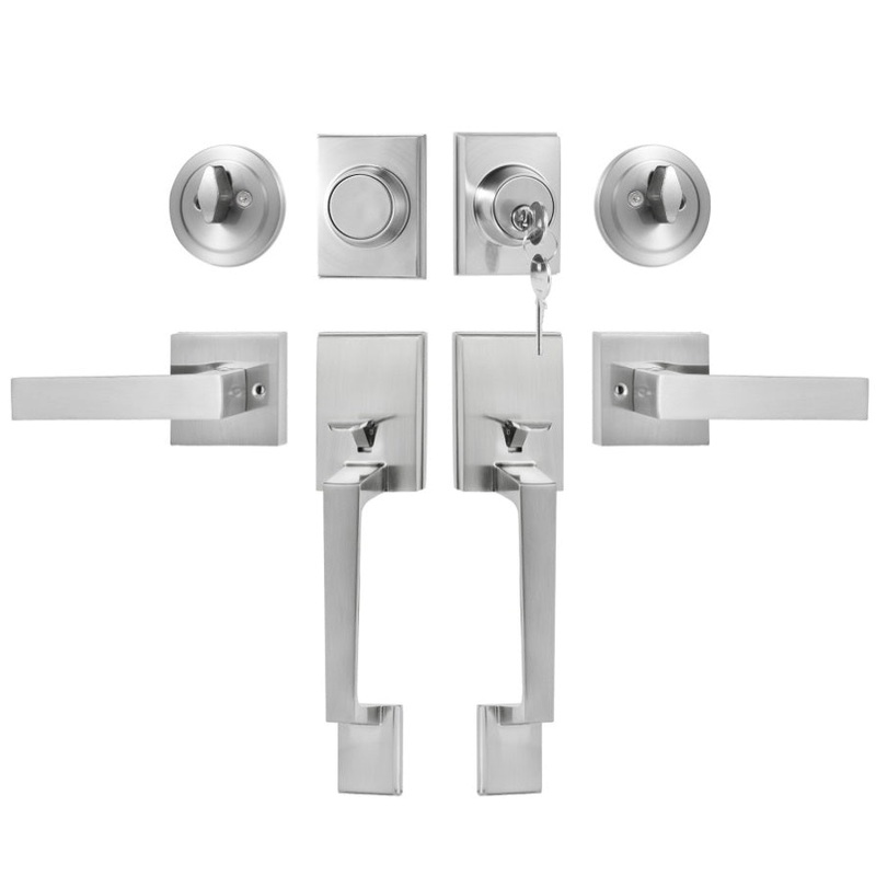 VEVOR Double Door Handle, Satin Nickel Square Door Lever, Heavy Duty Double Front Door Handle V952-SMSBDMNDSFXLP6JSTV0