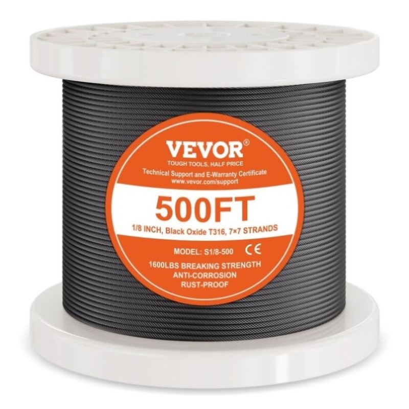 VEVOR T316 Stainless Steel Cable 3.18mm 7×7 Steel Wire Rope 152.4m Cable Railing V952-FHGSSFH31618GCIQIV0