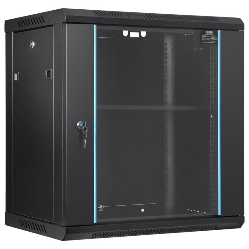 VEVOR Wall Mount Network Server Cabinet, 393.7 mm Deep, Server Rack Cabinet Enclosure, 90.72 kg Max. V952-WLJJGHB12U155L3S8V0