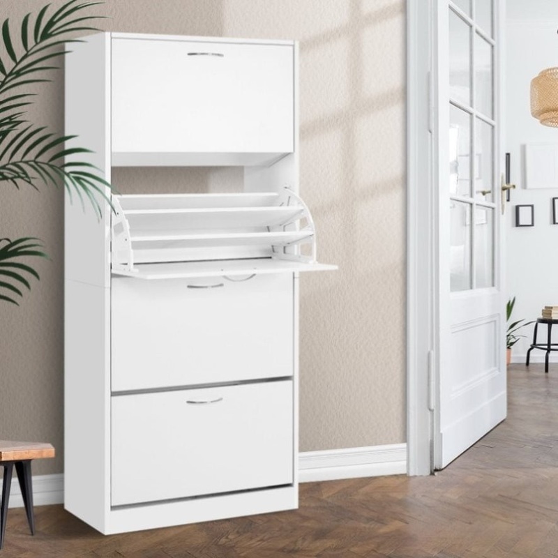 Artiss Shoe Rack Cabinet 60 Pairs 4 Doors – White FURNI-L-SHOE-4D3R-WH-AB