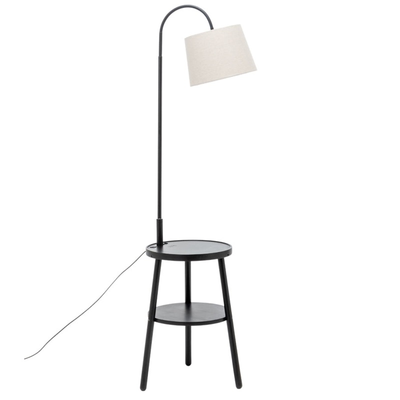 Naples Tripod Floor Lamp Shelf Storage Drawer Bed Side Table Light w/ USB Charger V563-75175