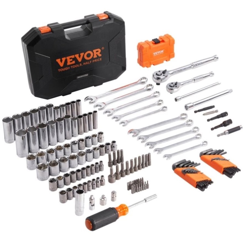 VEVOR Mechanics Tool Set and Socket Set 1/4in 3/8in Drive 145 Pcs SAE and Metric V952-JXGJTZ1438SAEUVL7V0