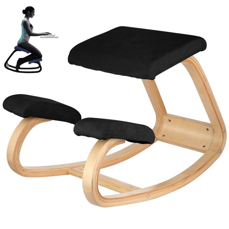 VEVOR Wooden Ergonomic Kneeling Chair Memory Seat Cushion Relieving Body Black V952-OM-141HSDNY000001V0