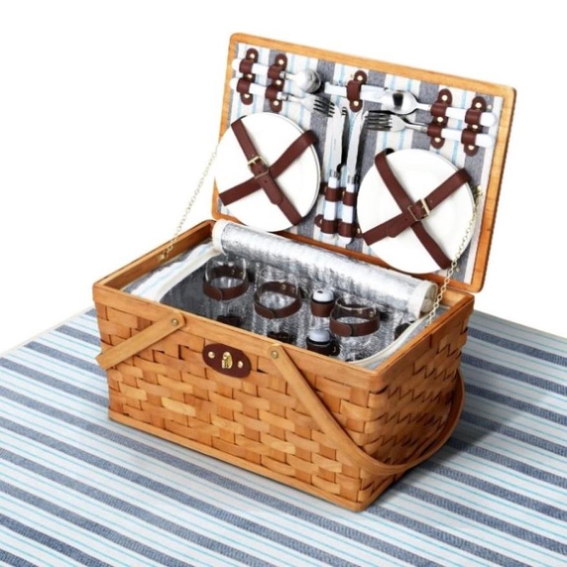Alfresco 4 Person Picnic Basket Set Wooden Blanket Bag Insulated PICNIC-WOOD-4PPL-COOLER