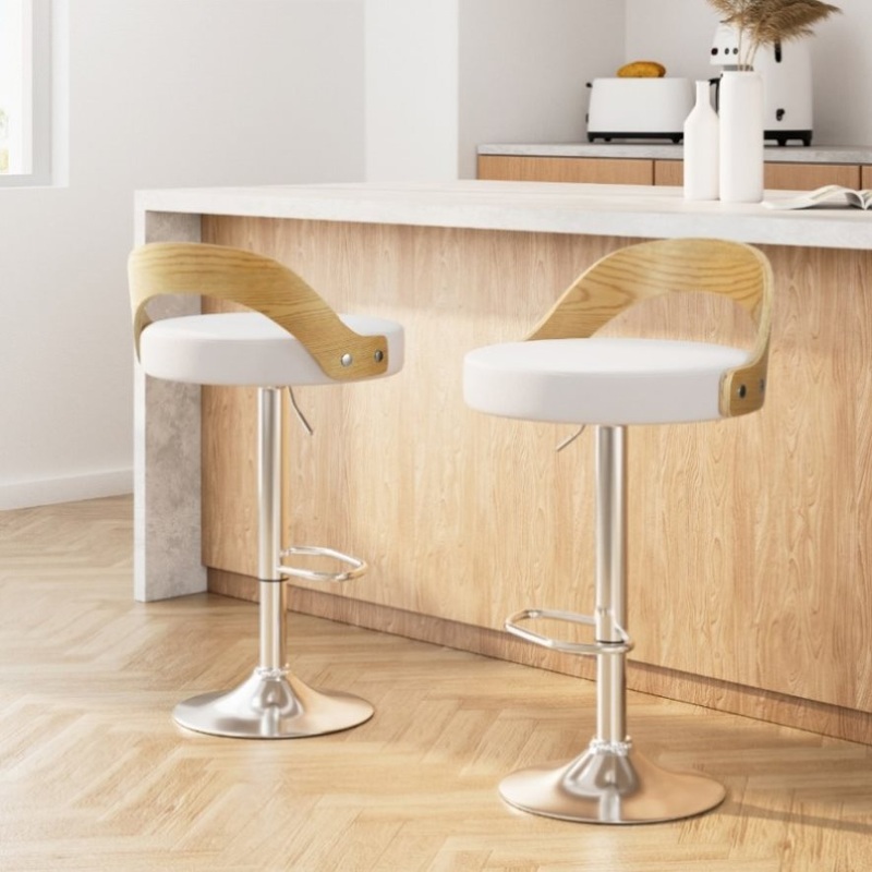 Artiss 2x Bar Stools Adjustable Leather Padded White BA-TW-8093-WHX2