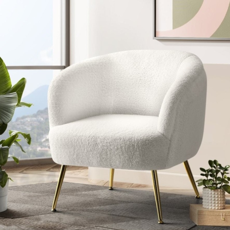 Artiss Armchair Lounge Chair Accent Chairs Armchairs Sherpa Boucle Sofa White UPHO-C-ARM-6020-WH