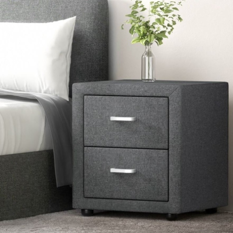 Artiss Bedside Table 2 Drawers Fabric – CADEN Grey BFRAME-E-BSIDE-GY