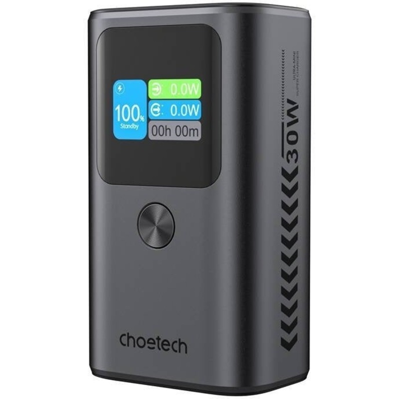 CHOETECH B701-GY 10000mAh PD30W USB-A + USB-C x 2, 3-Port & TFT Display Power Bank V28-ELECHOB701GY
