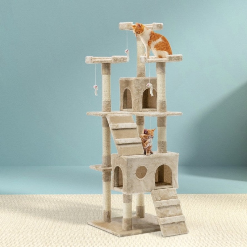 i.Pet Cat Tree 180cm Tower Scratching Post Scratcher Wood Condo House Toys Beige PET-CAT-HSCT076-180-BE