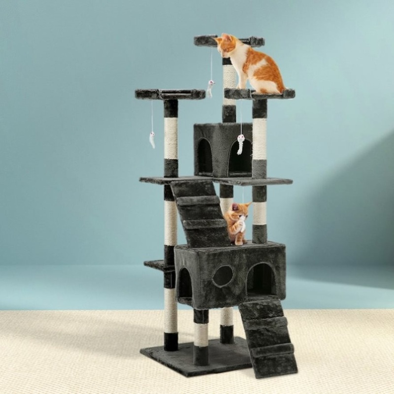 i.Pet Cat Tree 180cm Tower Scratching Post Scratcher Wood Condo House Toys Grey PET-CAT-HSCT076-180-GR