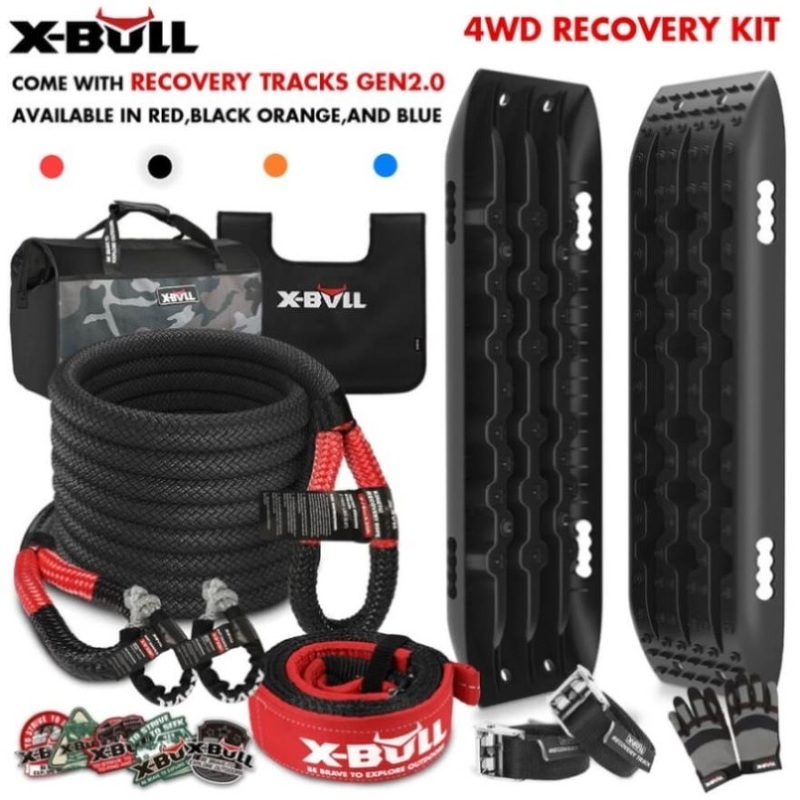 X-BULL 4X4 Recovery Kit Kinetic Recovery Rope Snatch Strap With 2PCS Recovery Tracks 4WD Gen2.0 V211-AUEB-XBRK013ST002N