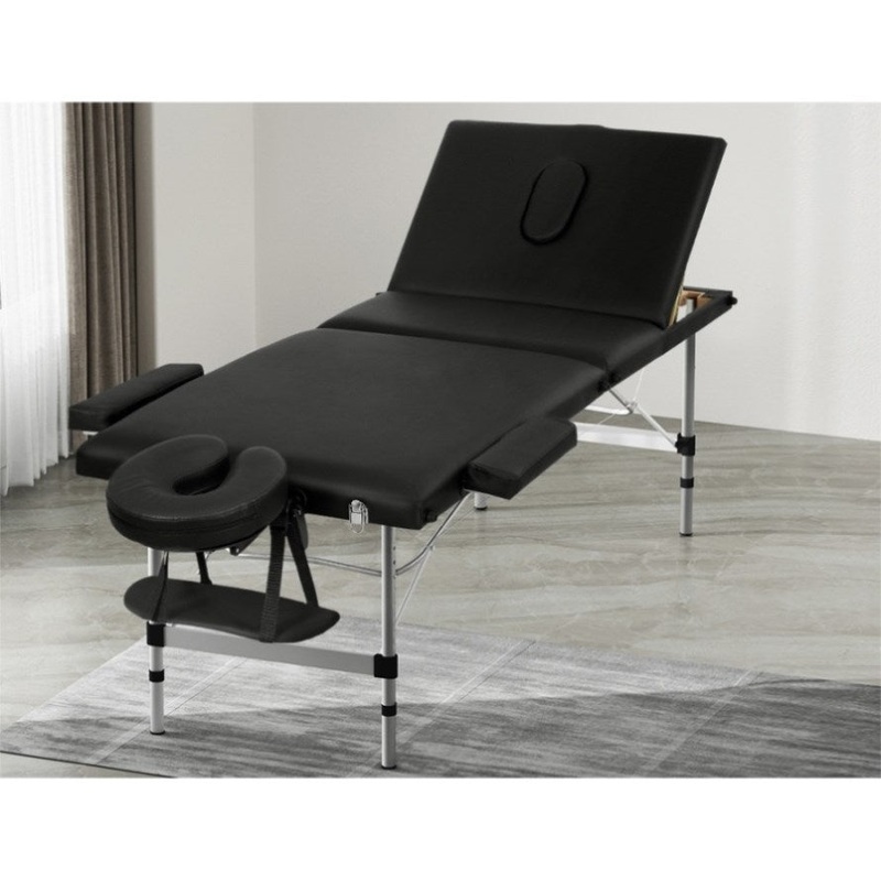 Zenses Massage Table 65cm Portable 3 Fold Aluminium Beauty Bed Black MT-ALUM-GA301-BK-65