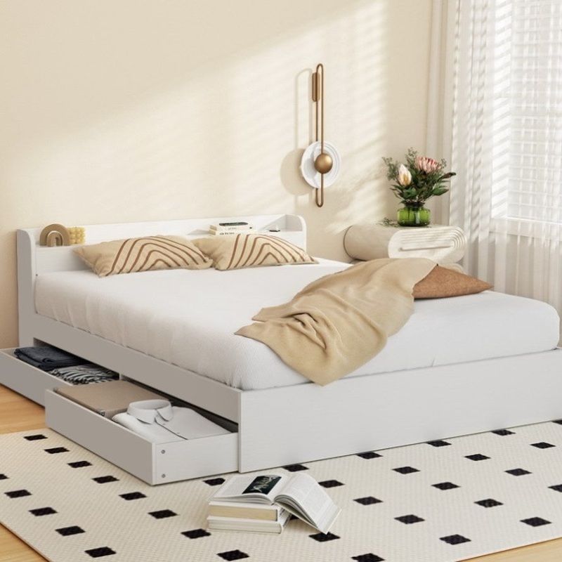Artiss Bed Frame Double Size Mattress Base wtih Charging Ports 2 Storage Drawers WBED-AURA-D-WH-ABC