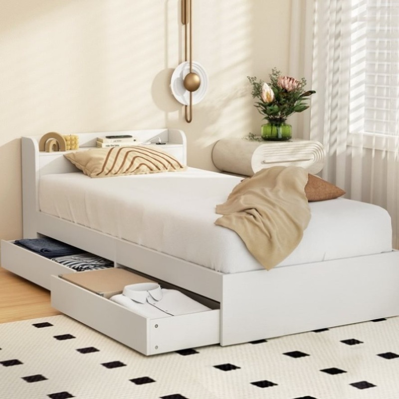 Artiss Bed Frame Single Size Mattress Base wtih Charging Ports 2 Storage Drawers WBED-AURA-S-WH-ABC