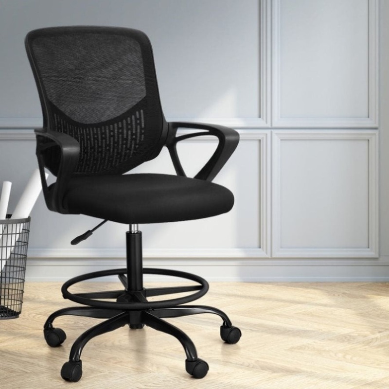 Artiss Office Chair Drafting Stool Computer Standing Desk Mesh Chairs Black OCHAIR-H-DRAF-BK