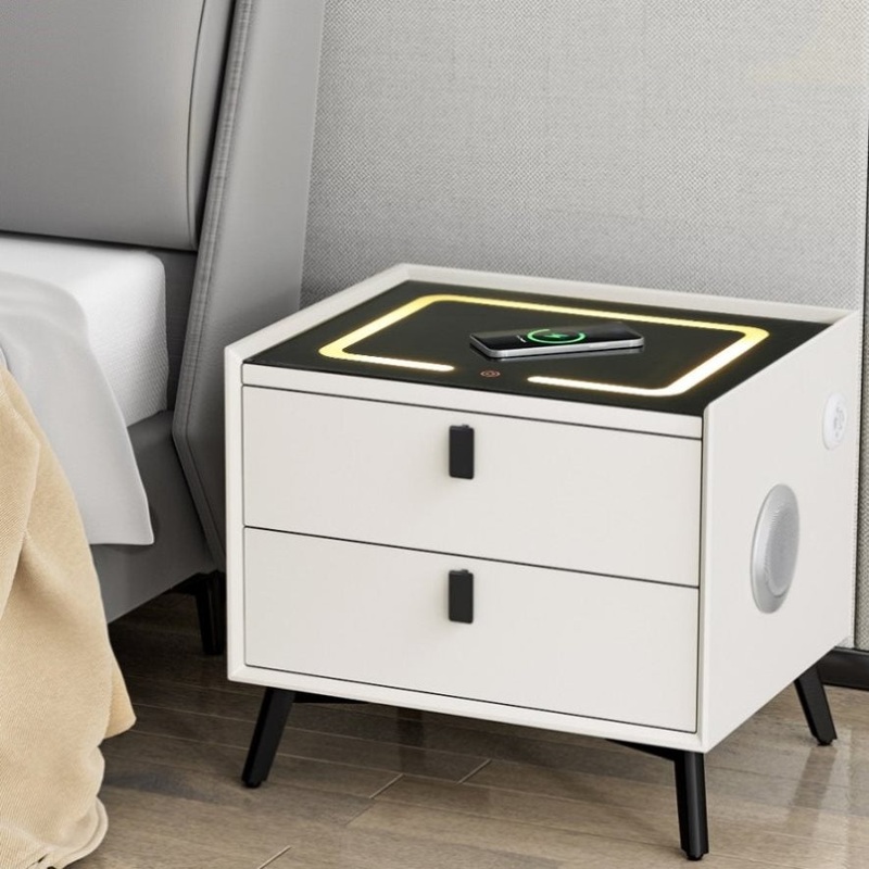 Artiss Smart Bedside Table 2 Drawers with Wireless Charging Ports LED White AIKA FUR-X-BS-LED-01-WH