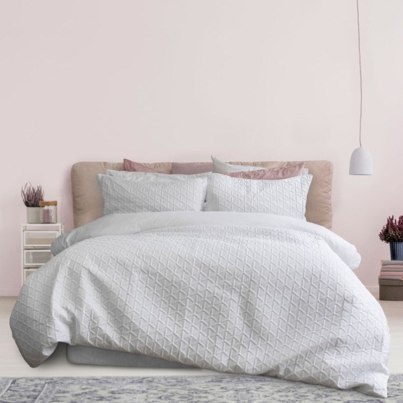 Ardor Leonardo White Embossed Quilt Cover Set Double V442-INT-QUILTCS-LEONARDO-WHITE-DS