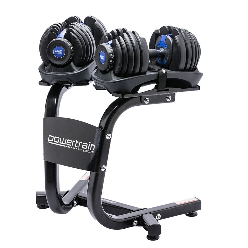 Powertrain Adjustable Dumbbells Set Home Gym Exercise Free Weights 48kg w/ Stand – Blue DMB-BF1-024-2S-BU