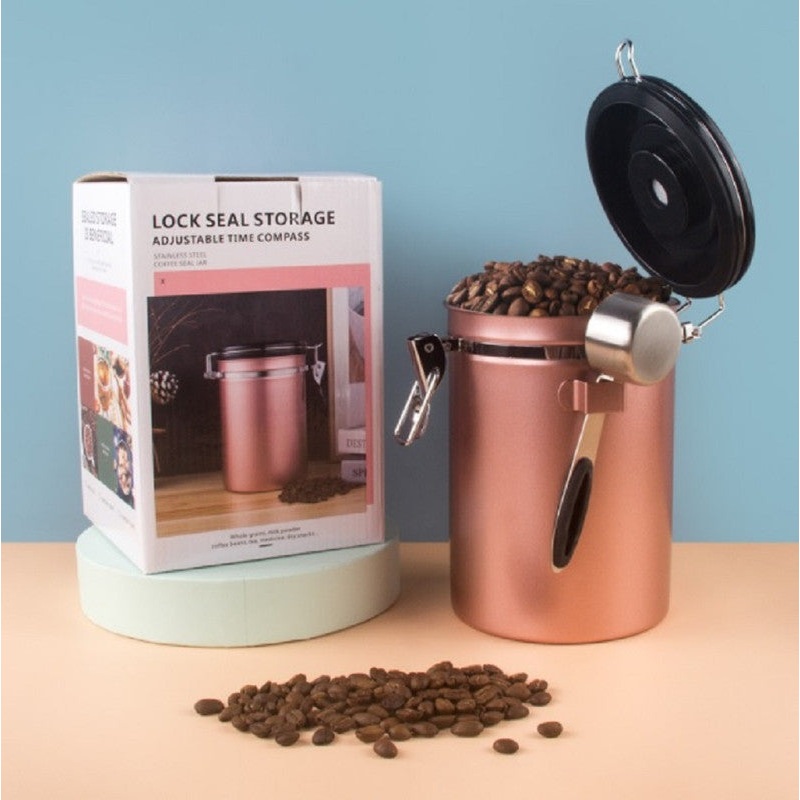 1.8L Storage Container with Spoon Champagne Gold V498-COFFEECONTAINERCGL