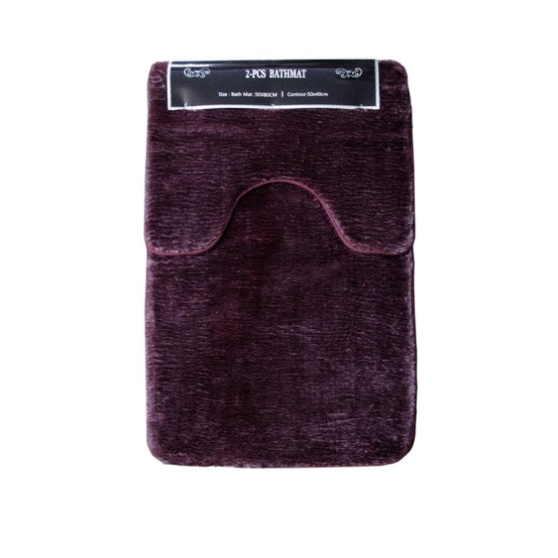 2 Pce Sorrento Plush Quality Non-slip Rubber Back Bath Mat Set Plum V442-ATX-BATHM-2PCESORRENTO-PLUM-SH